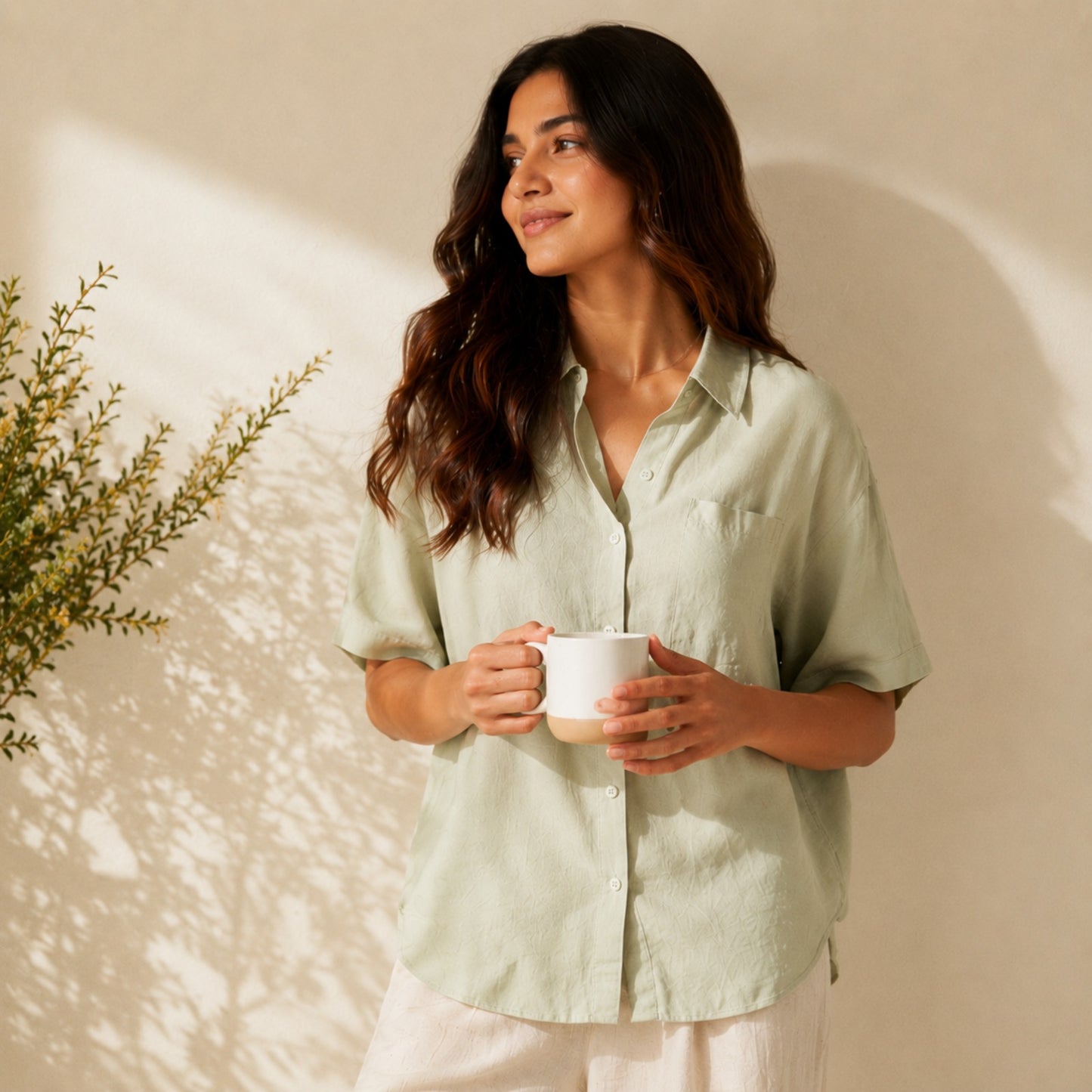 Pure Cotton Casual Wear Women's Half Sleeve Pocket Shirt