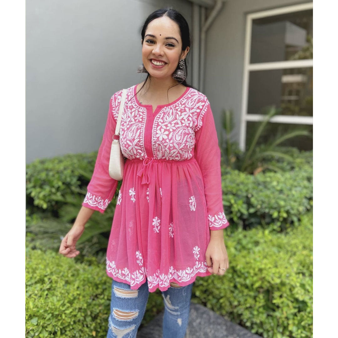 Gorgeous Chickankari Georgette Short Kurta