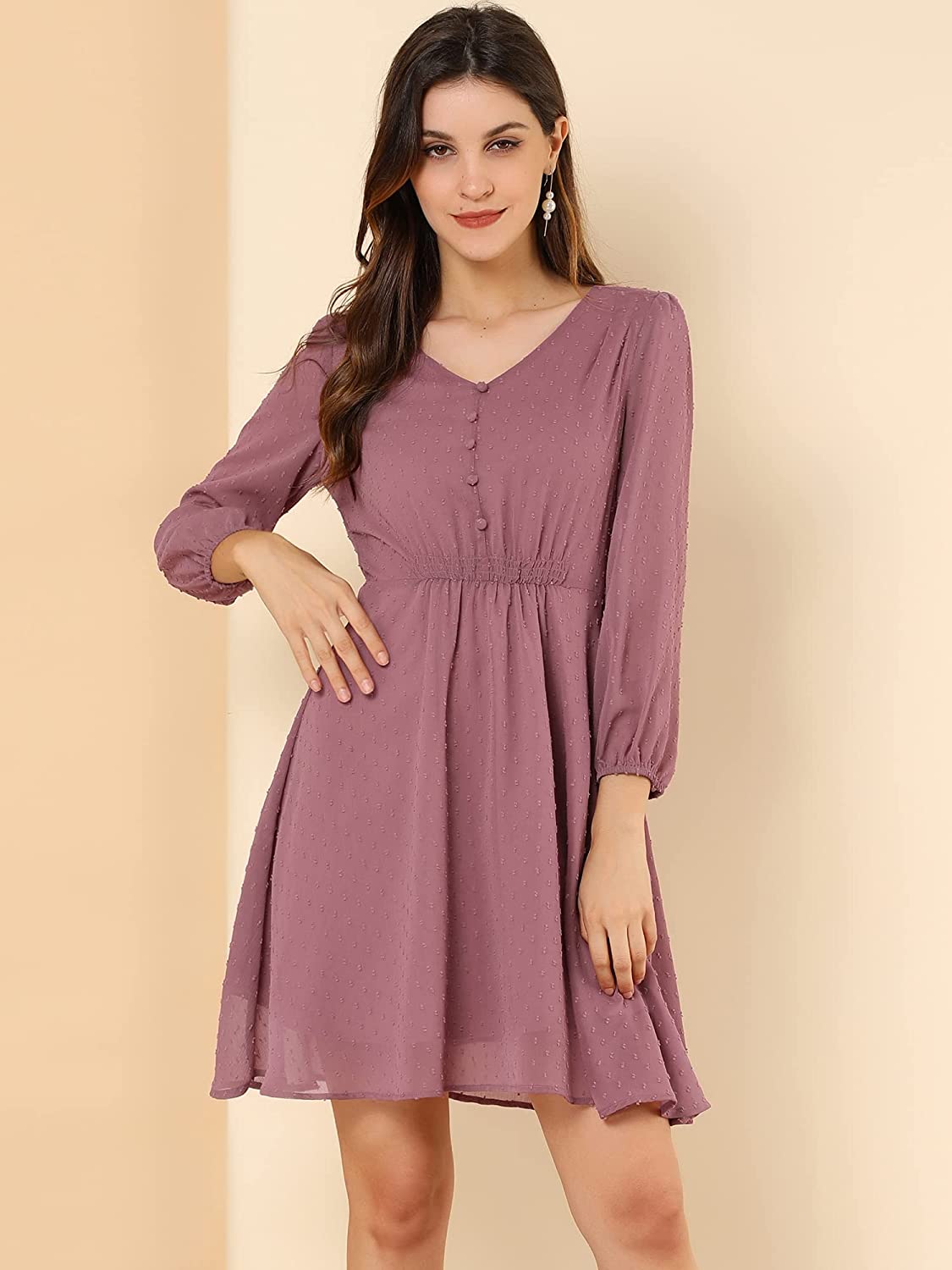 Rosy Brown Fit & Flare V-Neck Georgette Dress Rosy Brown Fit & Flare V-Neck Georgette Dress