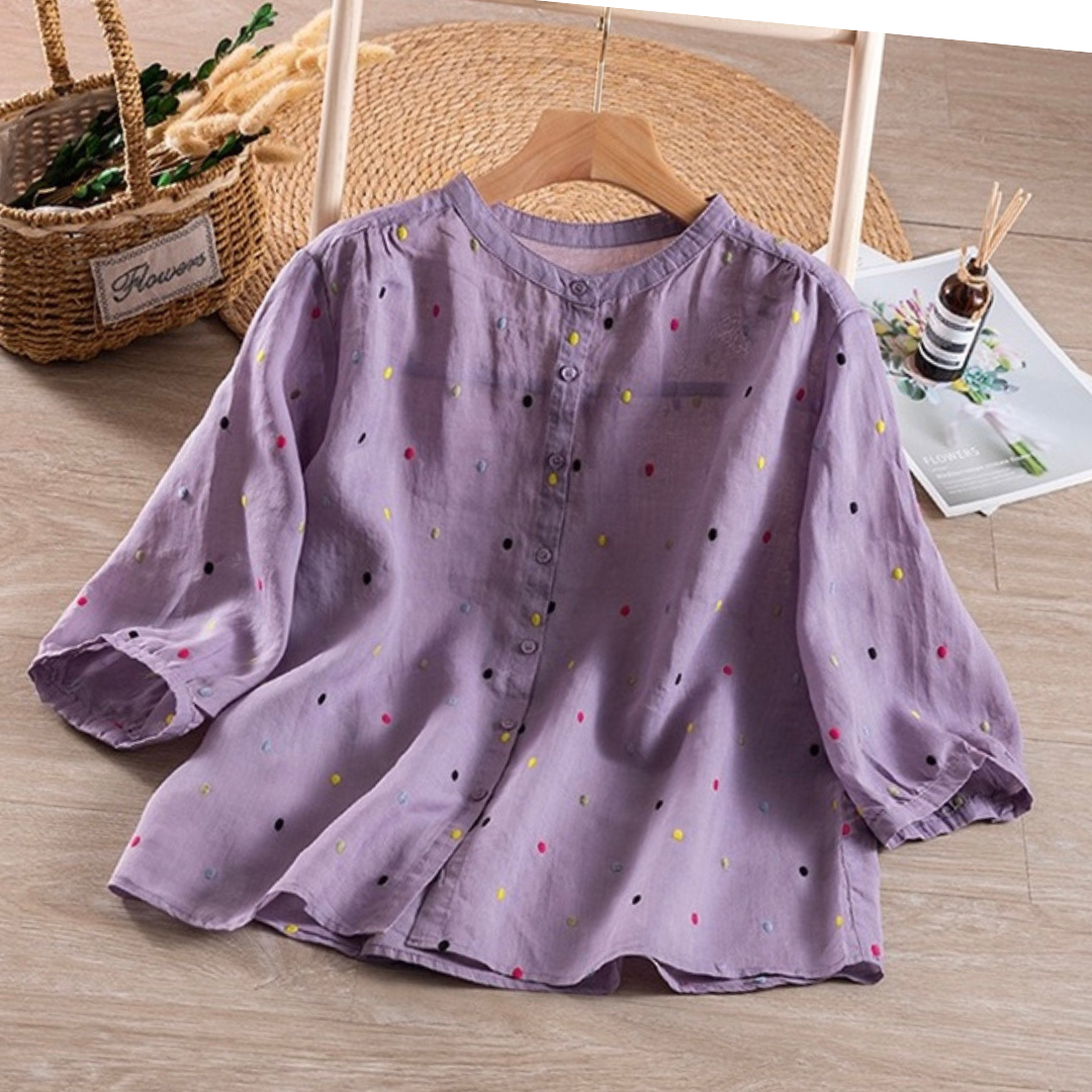 Purple Pure Cotton Embroidered Boat Neck Women's Comfortable Shirt