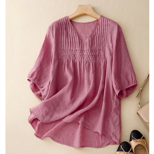 Pink Women's Pure Cotton Comfortable Pleated Top