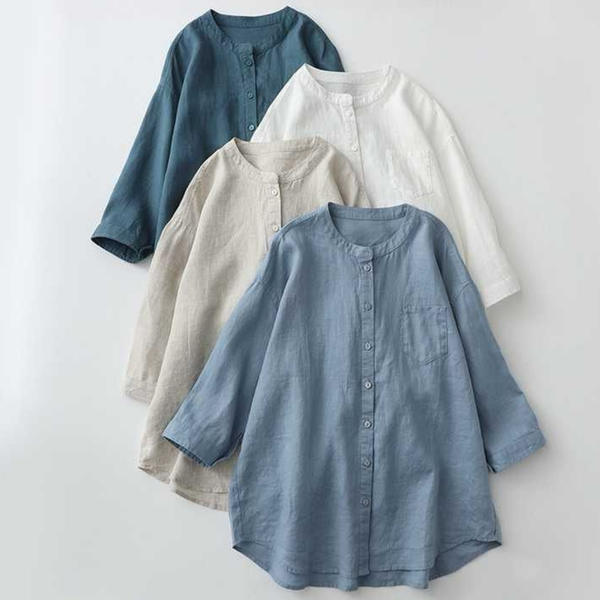 Classic Pure Linen Cotton Plain Shirt With Pocket