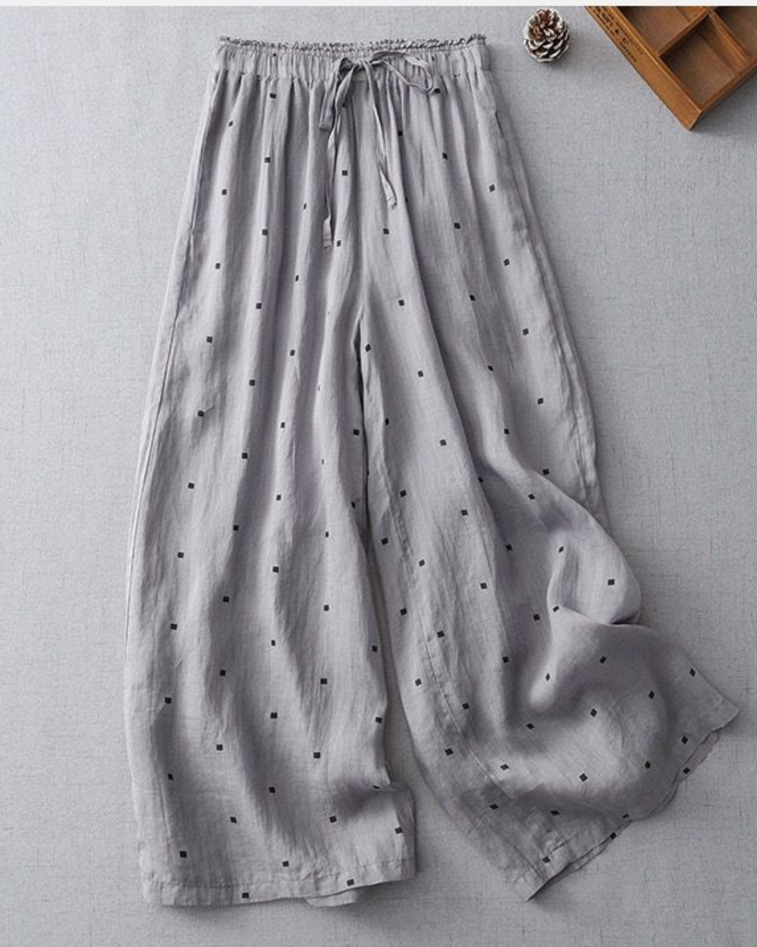 Pure Viscose Linen Printed Polkadot Plazo Pants for Women
