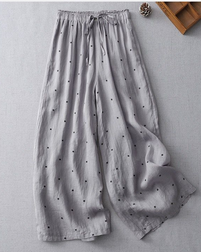 Pure Viscose Linen Printed Polkadot Plazo Pants for Women