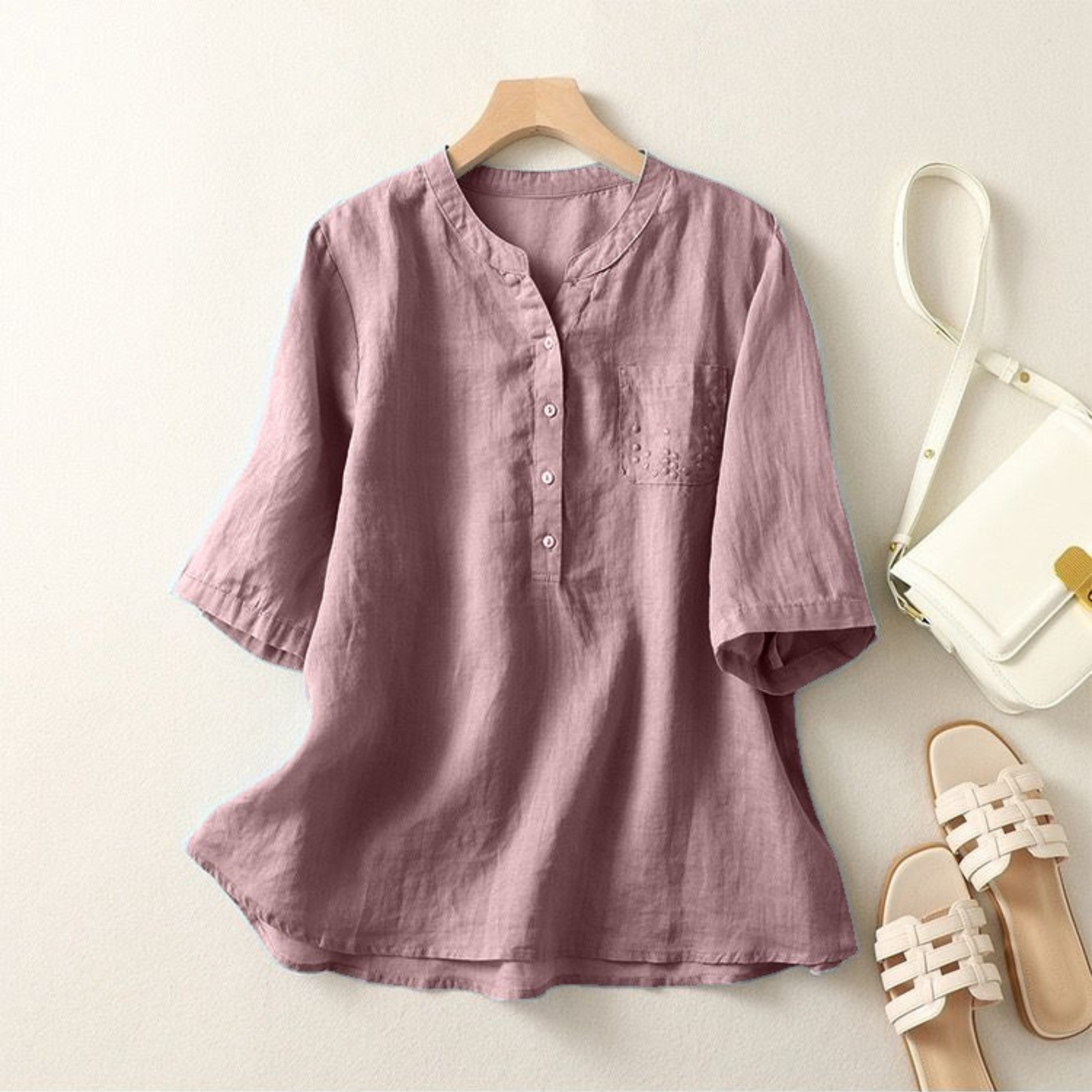 Pure Cotton  With Pocket Embroidered Casual Wear Top