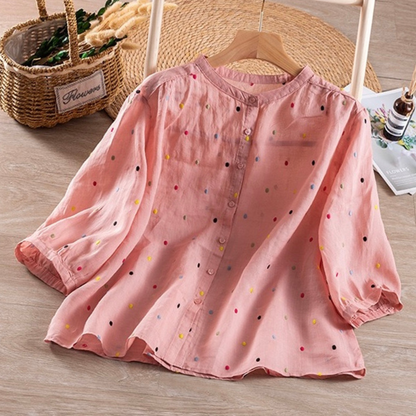 Pink Pure Cotton Embroidered Boat Neck Women's Comfortable Shirt