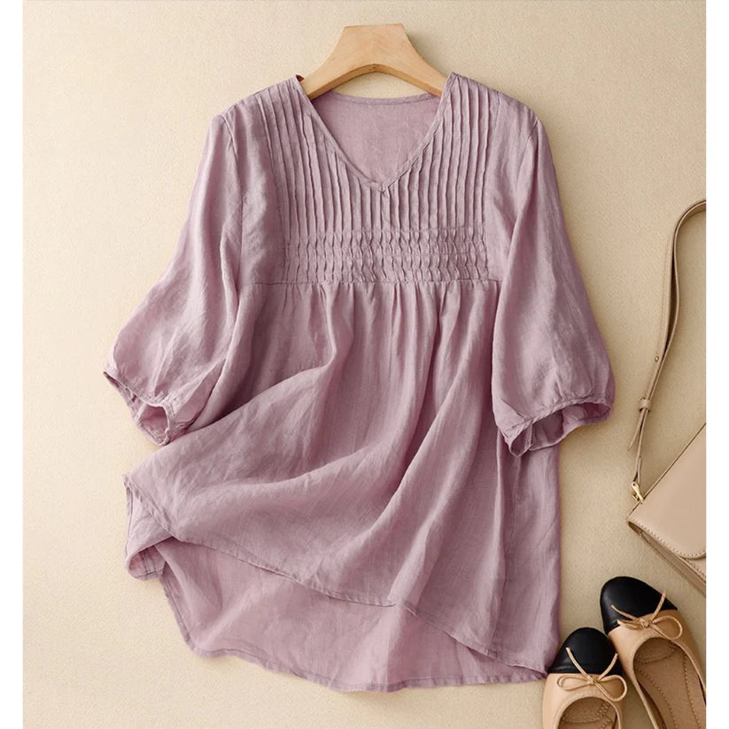 Purple Women's Pure Cotton Comfortable Pleated Top