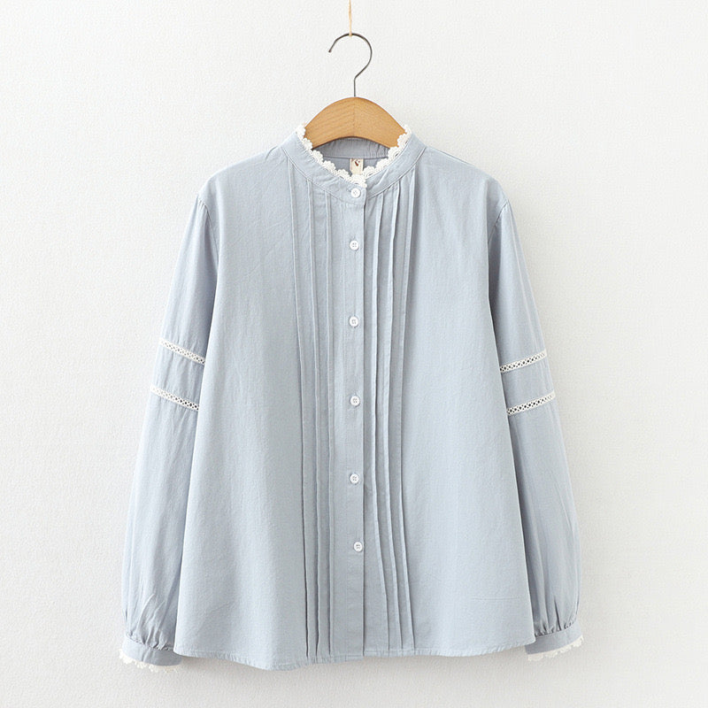 Pure Cotton Pleated Shirt With Lace Work