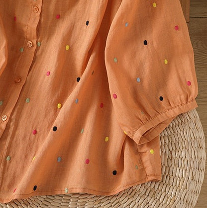 Pure Cotton Casual Wear Shirt With Colorful Embroidered Butties