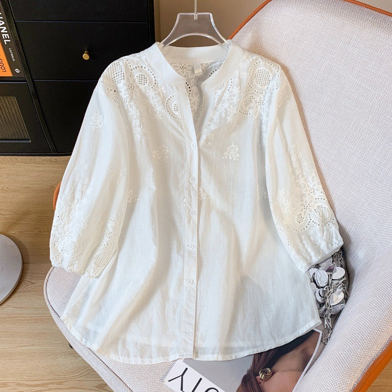 Pure Cotton Schiffly Embroidered Shirt