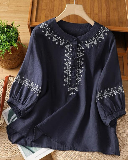 Pure Cotton Embroidered Round Neck Top