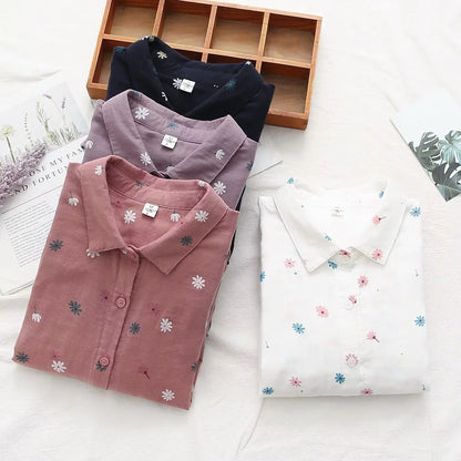 Flower Printed Long Sleeves Cotton Comfort Shirt