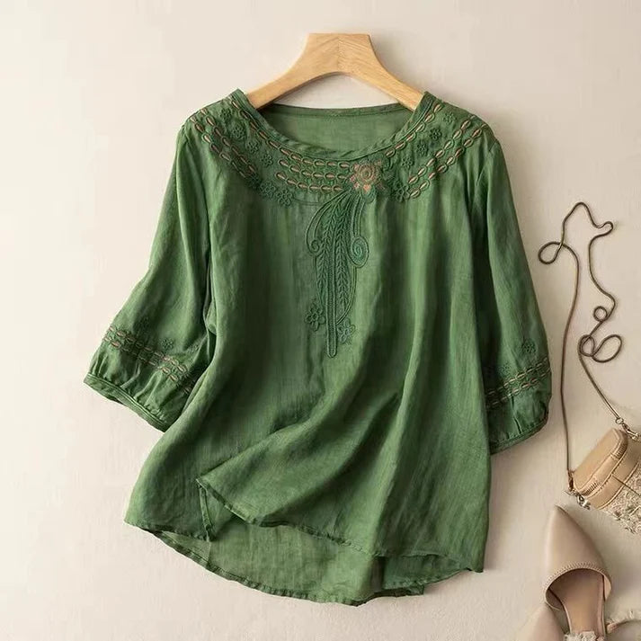 Pure Cotton Neck Embroidered Top