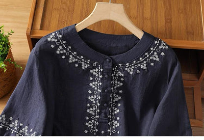 Pure Cotton Embroidered Round Neck Top
