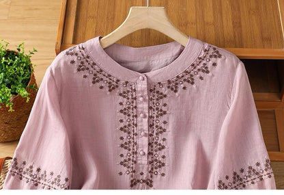 Pure Cotton Embroidered Round Neck Top