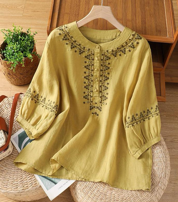 Pure Cotton Embroidered Round Neck Top