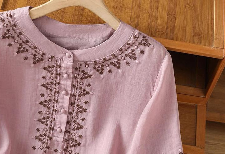 Pure Cotton Embroidered Round Neck Top