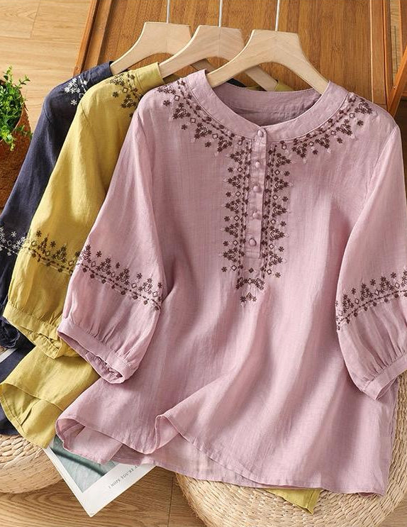 Pure Cotton Embroidered Round Neck Top