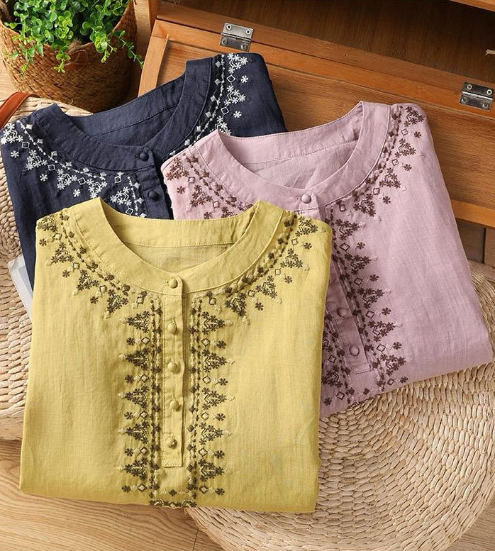 Pure Cotton Embroidered Round Neck Top