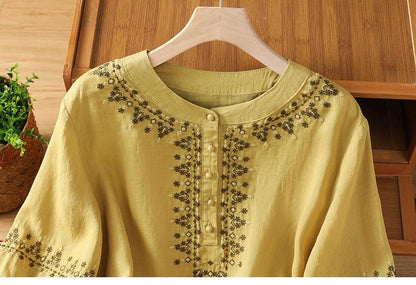 Pure Cotton Embroidered Round Neck Top