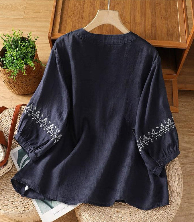 Pure Cotton Embroidered Round Neck Top