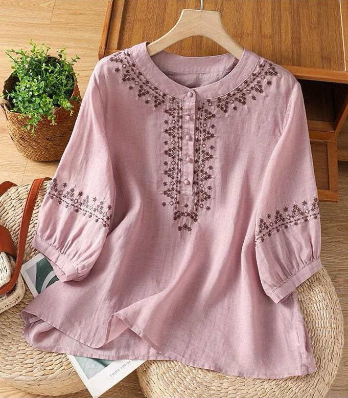 Pure Cotton Embroidered Round Neck Top