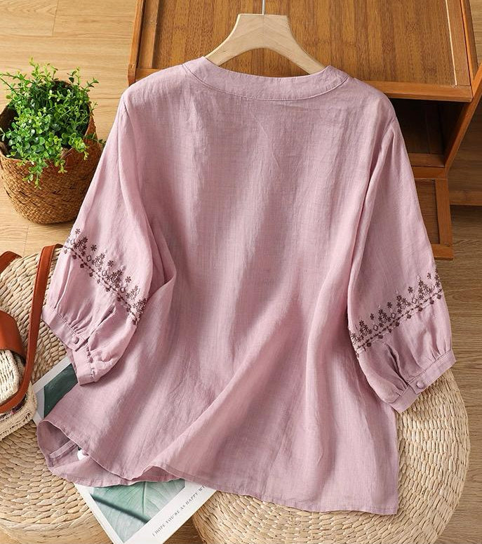 Pure Cotton Embroidered Round Neck Top