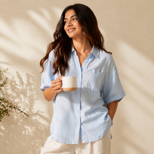 Pure Cotton Casual Wear Women's Half Sleeve Pocket Shirt