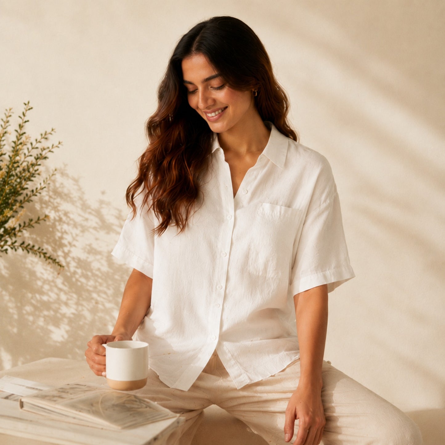 Pure Cotton Casual Wear Women's Half Sleeve Pocket Shirt