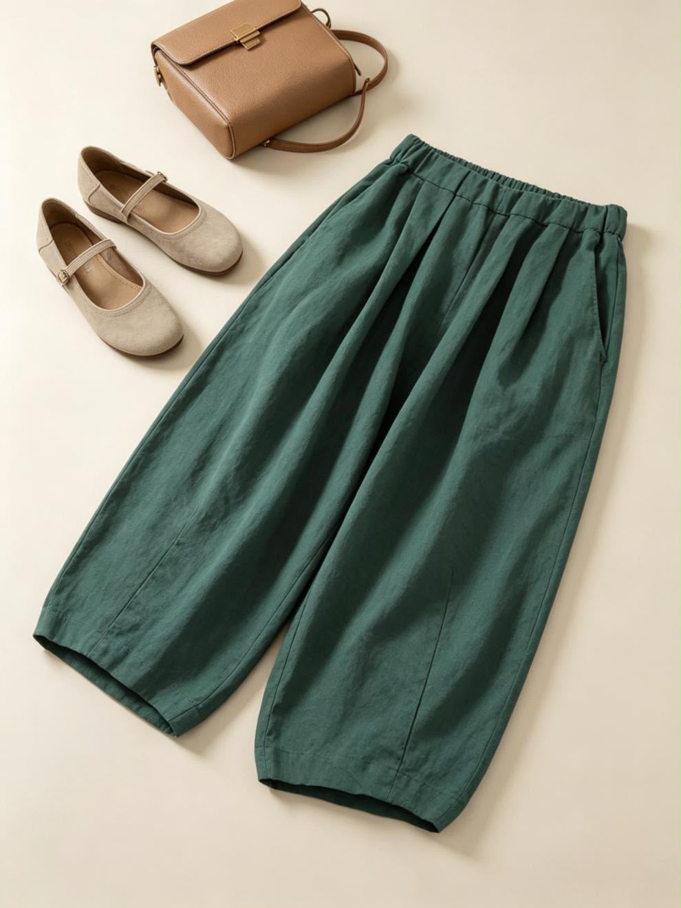 Pure Flex Cotton Casual Drawstring Wide-Leg Trousers For Women