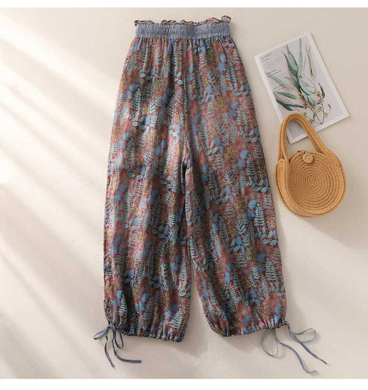 Pure Lyocell Slub Printed Relaxed-Fit Drawstring Pants