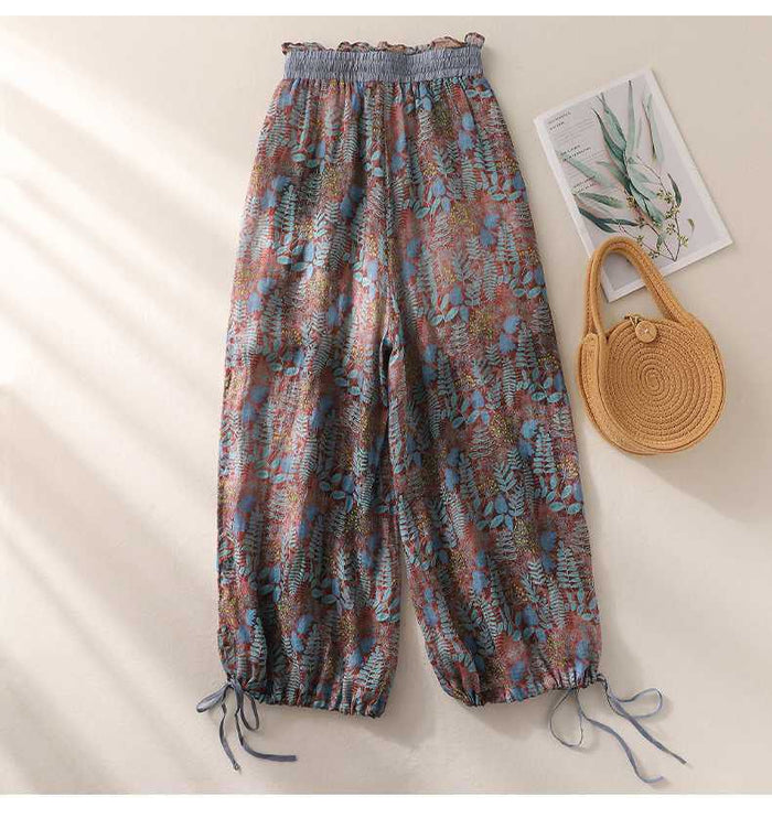 Pure Lyocell Slub Printed Relaxed-Fit Drawstring Pants