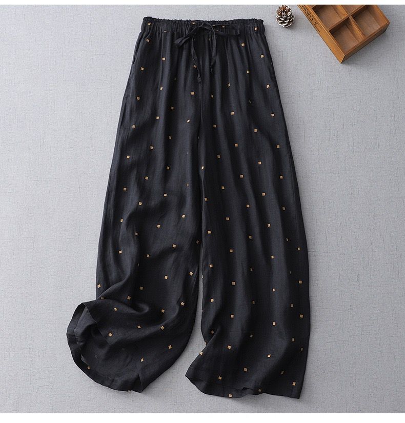 Pure Viscose Linen Printed Polkadot Plazo Pants for Women