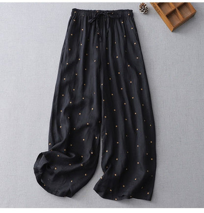 Pure Viscose Linen Printed Polkadot Plazo Pants for Women