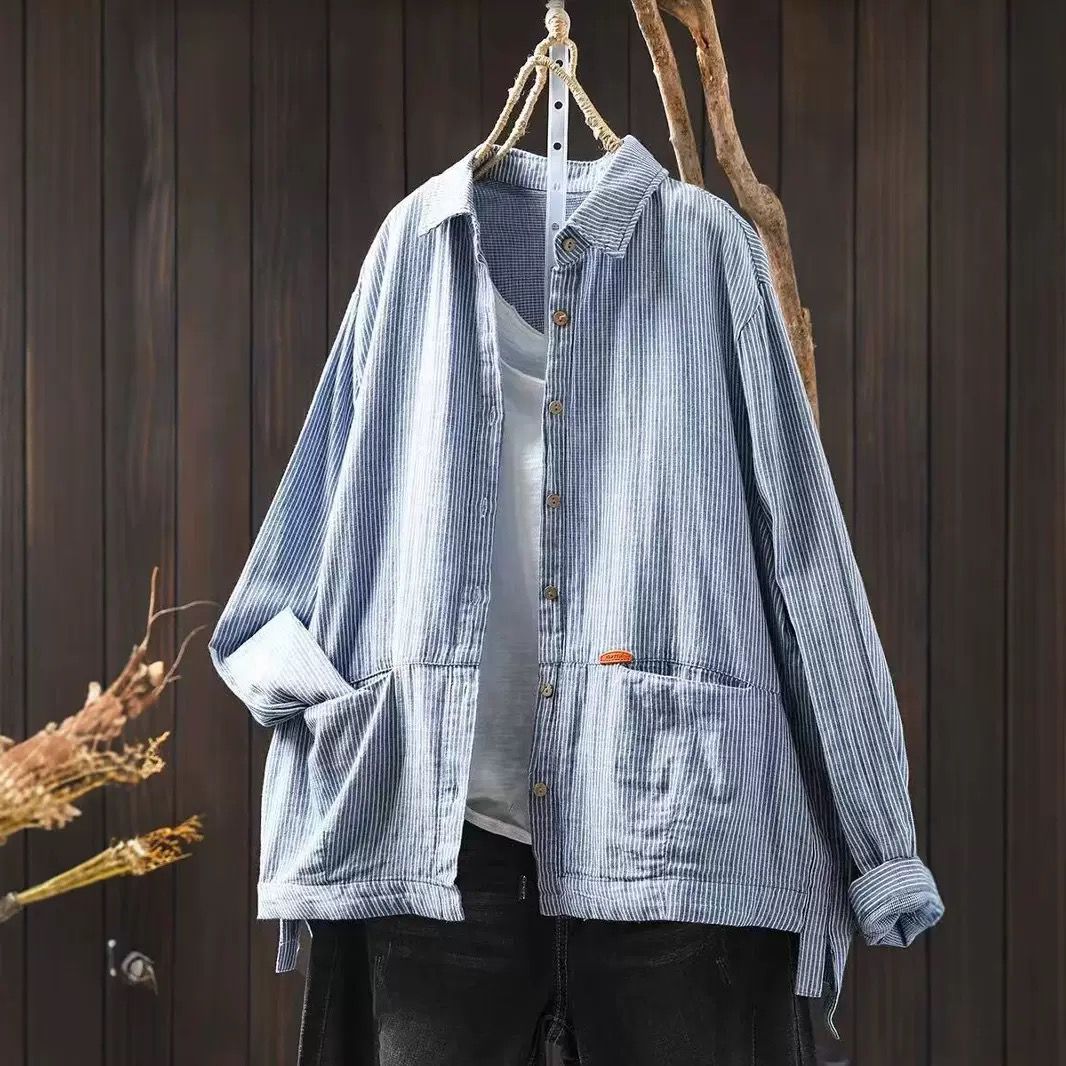 Pure Cotton Striped Shirt With Dual Front Pockets
