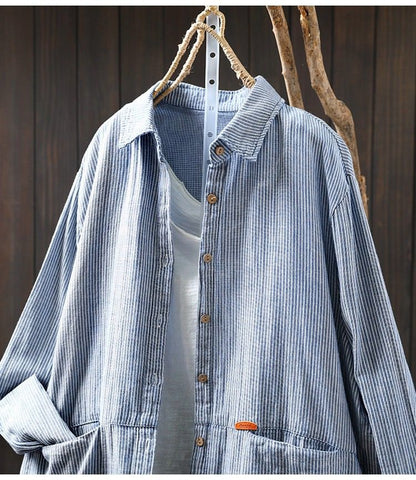 Pure Cotton Striped Shirt With Dual Front Pockets