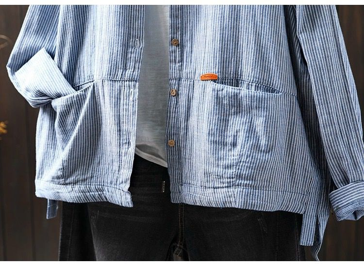 Pure Cotton Striped Shirt With Dual Front Pockets
