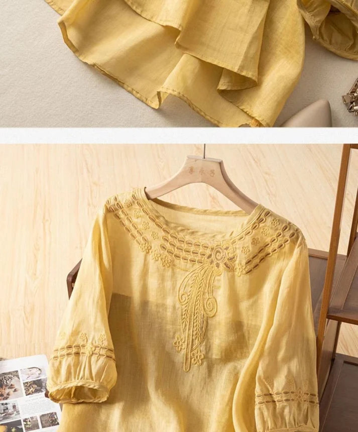 Pure Cotton Neck Embroidered Top