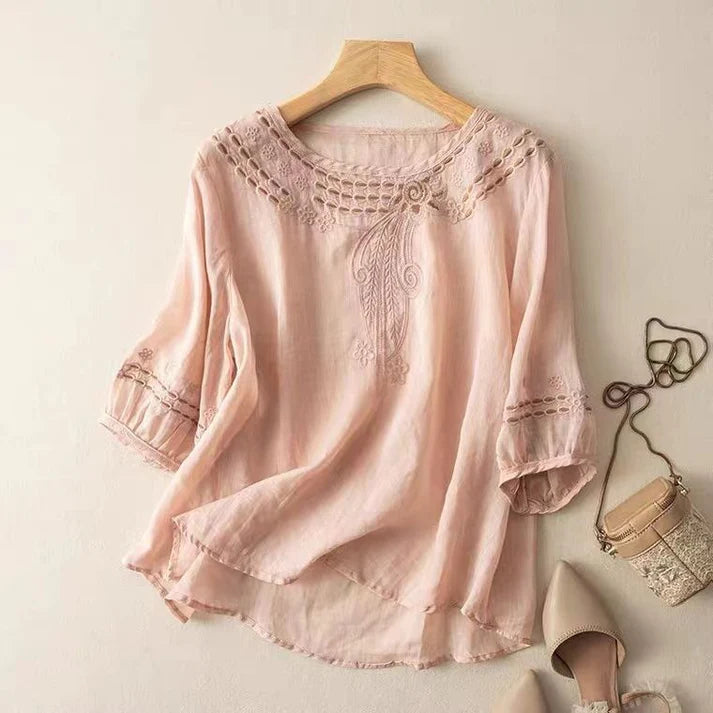 Pure Cotton Neck Embroidered Top