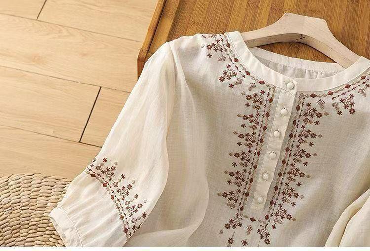 Pure Cotton Embroidered Round Neck Top