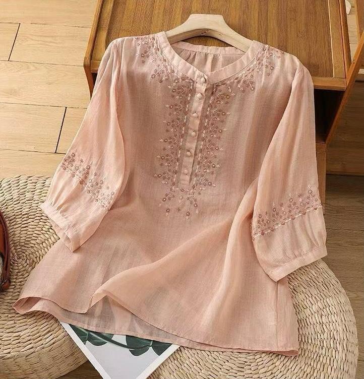 Pure Cotton Embroidered Round Neck Top