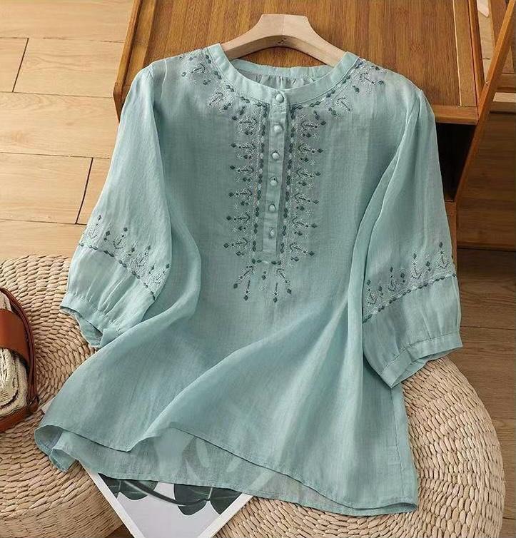 Pure Cotton Embroidered Round Neck Top