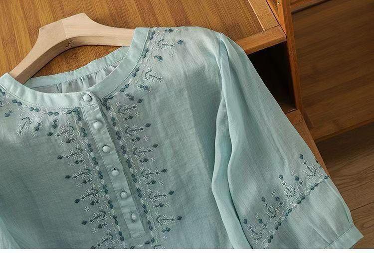 Pure Cotton Embroidered Round Neck Top