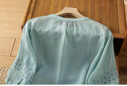 Pure Cotton Embroidered Round Neck Top