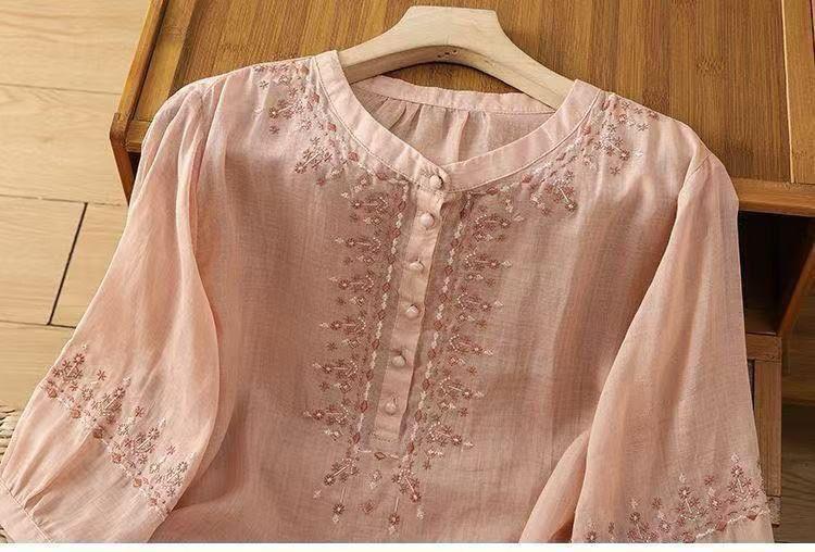 Pure Cotton Embroidered Round Neck Top