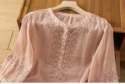 Pure Cotton Embroidered Round Neck Top