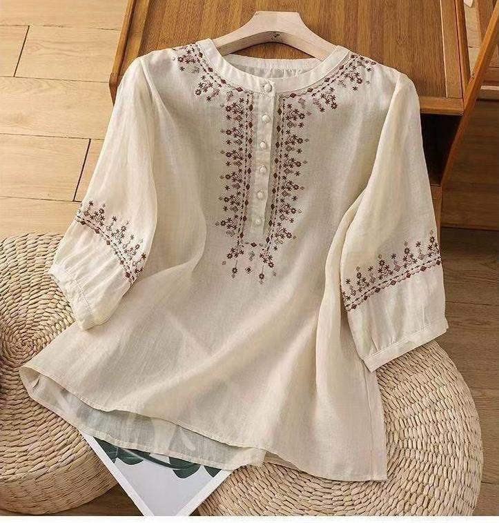Pure Cotton Embroidered Round Neck Top