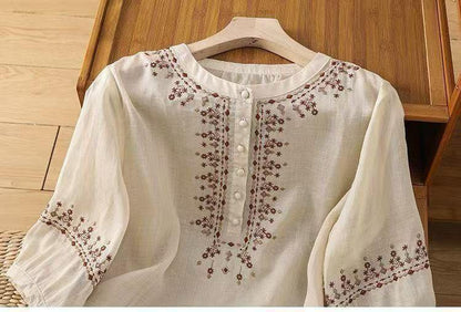 Pure Cotton Embroidered Round Neck Top