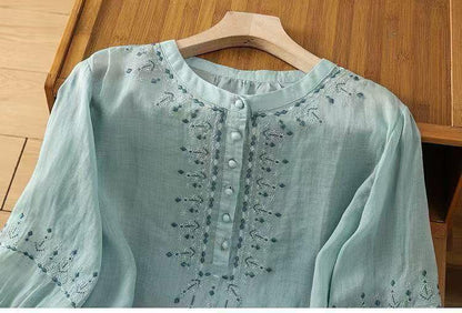 Pure Cotton Embroidered Round Neck Top