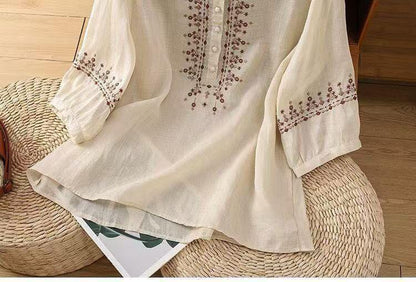 Pure Cotton Embroidered Round Neck Top